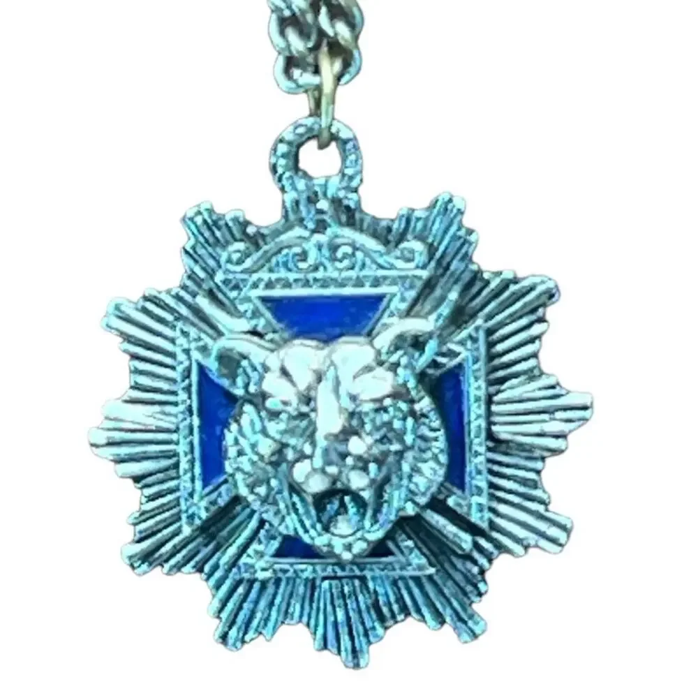 Vintage Roaring Tiger Pendant Necklace Blue Maltese Cross Silver Unsigned Unique
